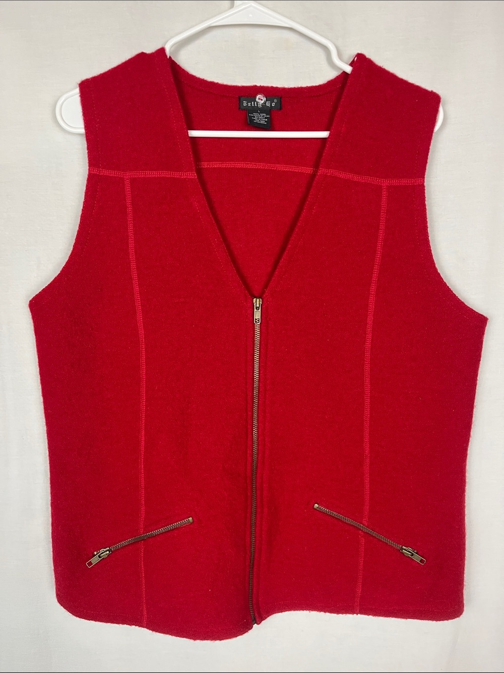 Vintage 80s Tally Ho 100% Wool Red Zip Up Vest